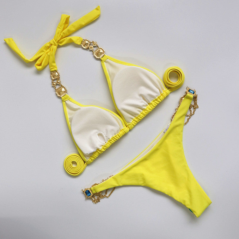 2025 Rhinestone Swimsuit Women Bikinis Crystal Diamond Bikini Set Metal Chain Swimwear female Luxury Aristocratic Swimming Suit