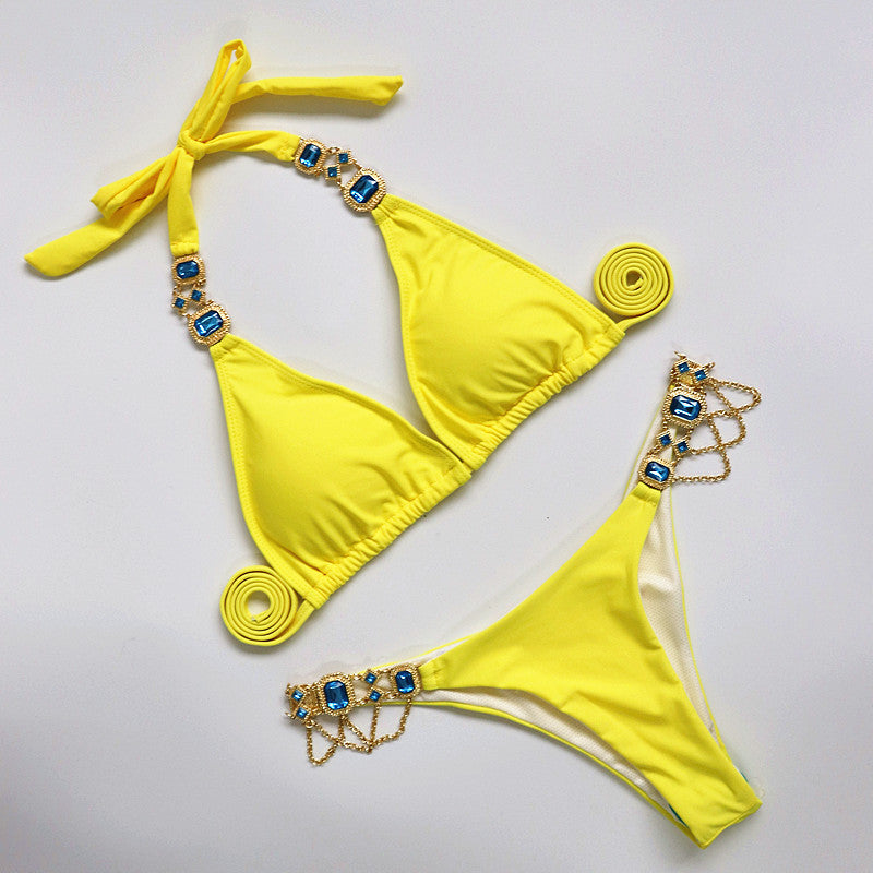 2025 Rhinestone Swimsuit Women Bikinis Crystal Diamond Bikini Set Metal Chain Swimwear female Luxury Aristocratic Swimming Suit
