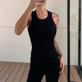 Solid Basic Tank Soft Top For Women Summer Outfits Tight Sexy Round Neck Tank Top Knitted Bottom Shirt Sleeveless Top Outerwear