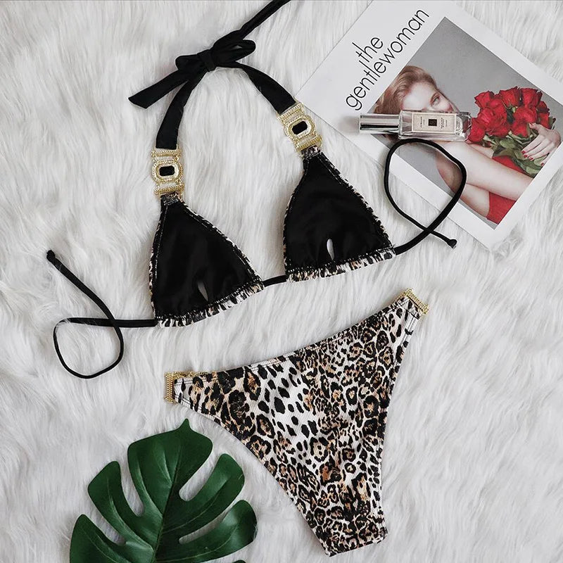 2025 Rhinestone Swimsuit Women Bikinis Crystal Diamond Bikini Set Metal Chain Swimwear female Luxury Aristocratic Swimming Suit