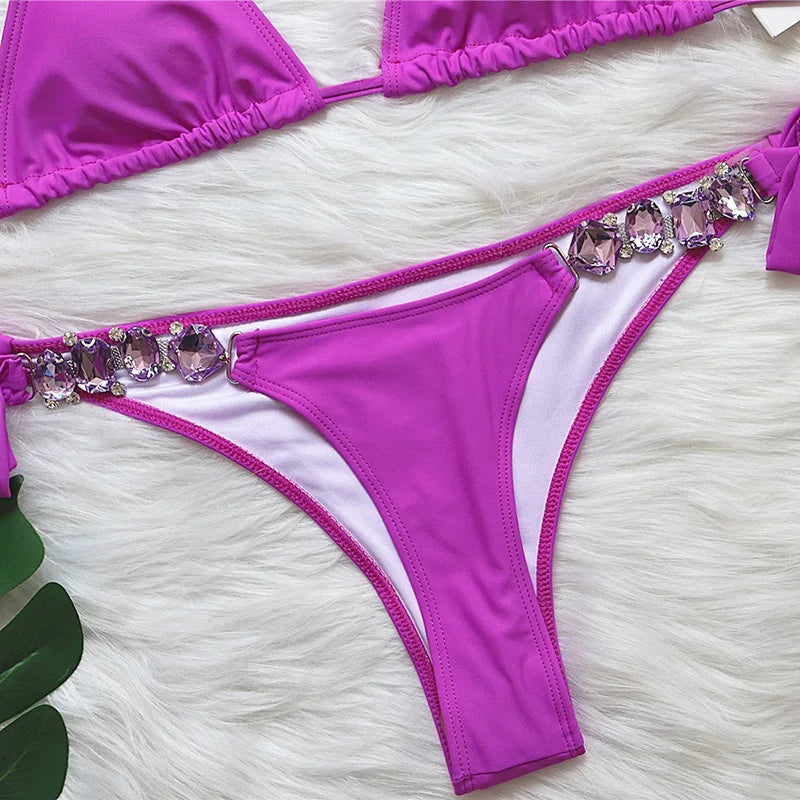 2025 Rhinestone Swimsuit Women Bikinis Crystal Diamond Bikini Set Metal Chain Swimwear female Luxury Aristocratic Swimming Suit