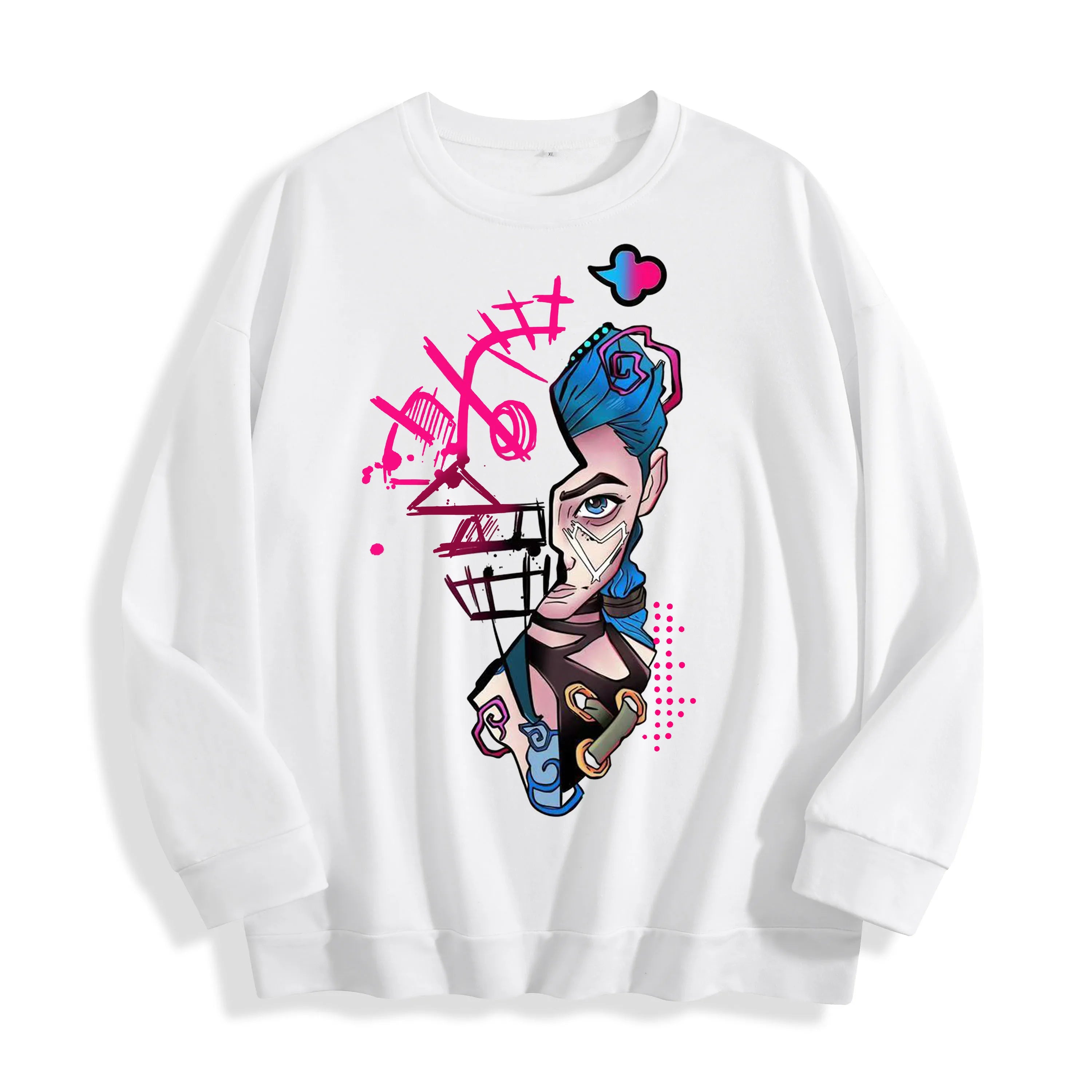 Graffiti Punk Character Graphic Crewneck Sweatshirt, US Warehouse, 6 Colors