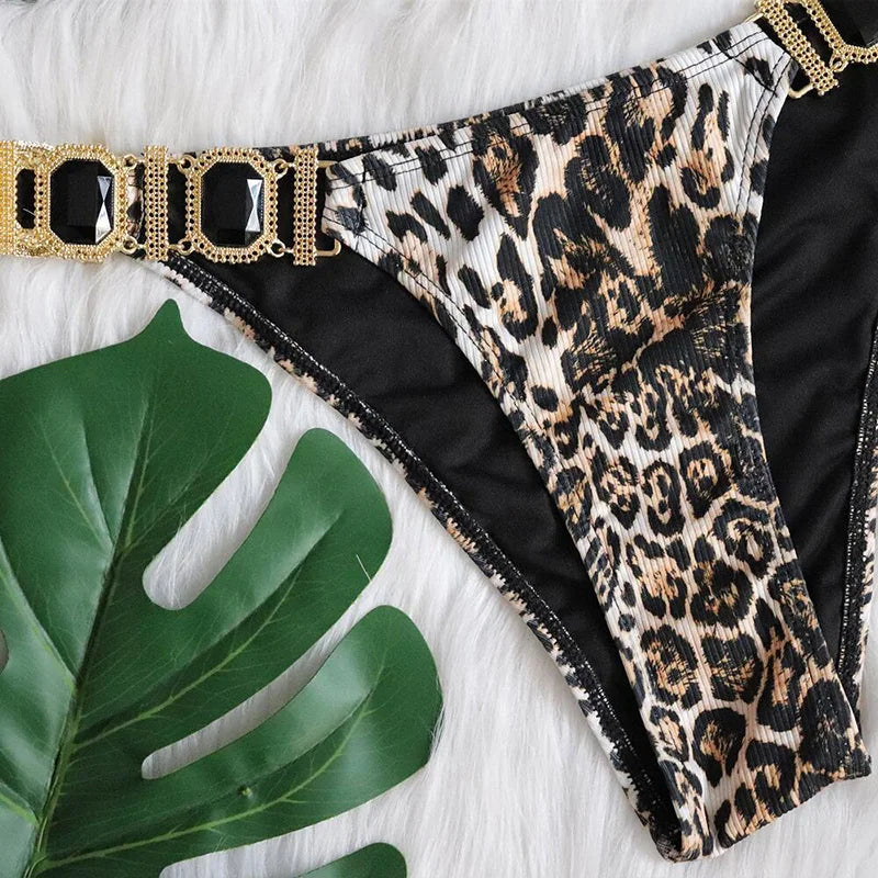 2025 Rhinestone Swimsuit Women Bikinis Crystal Diamond Bikini Set Metal Chain Swimwear female Luxury Aristocratic Swimming Suit