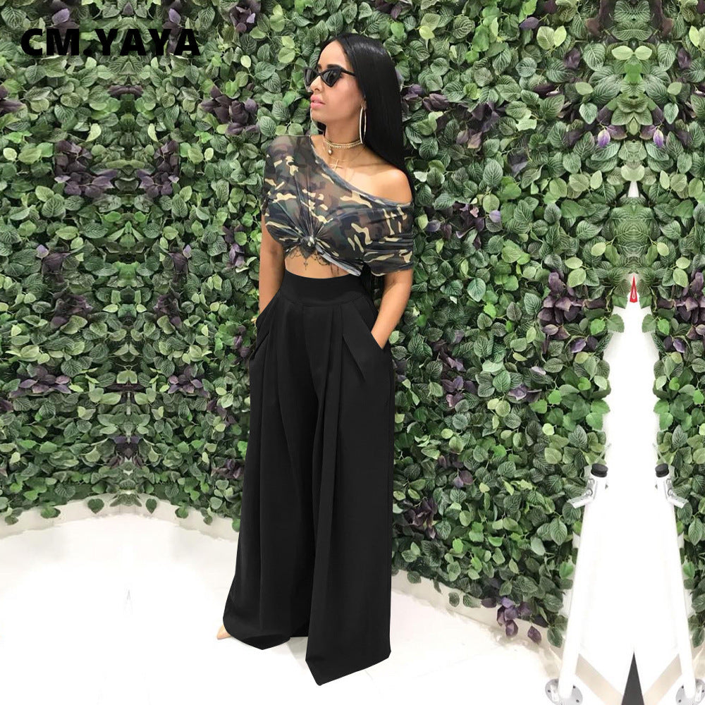 CM.YAYA Women Straight High Waist Pants Autumn Winter INS Streetwear Basic Wide Leg Long Trousers