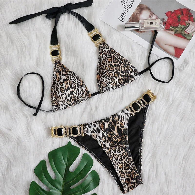 2025 Rhinestone Swimsuit Women Bikinis Crystal Diamond Bikini Set Metal Chain Swimwear female Luxury Aristocratic Swimming Suit
