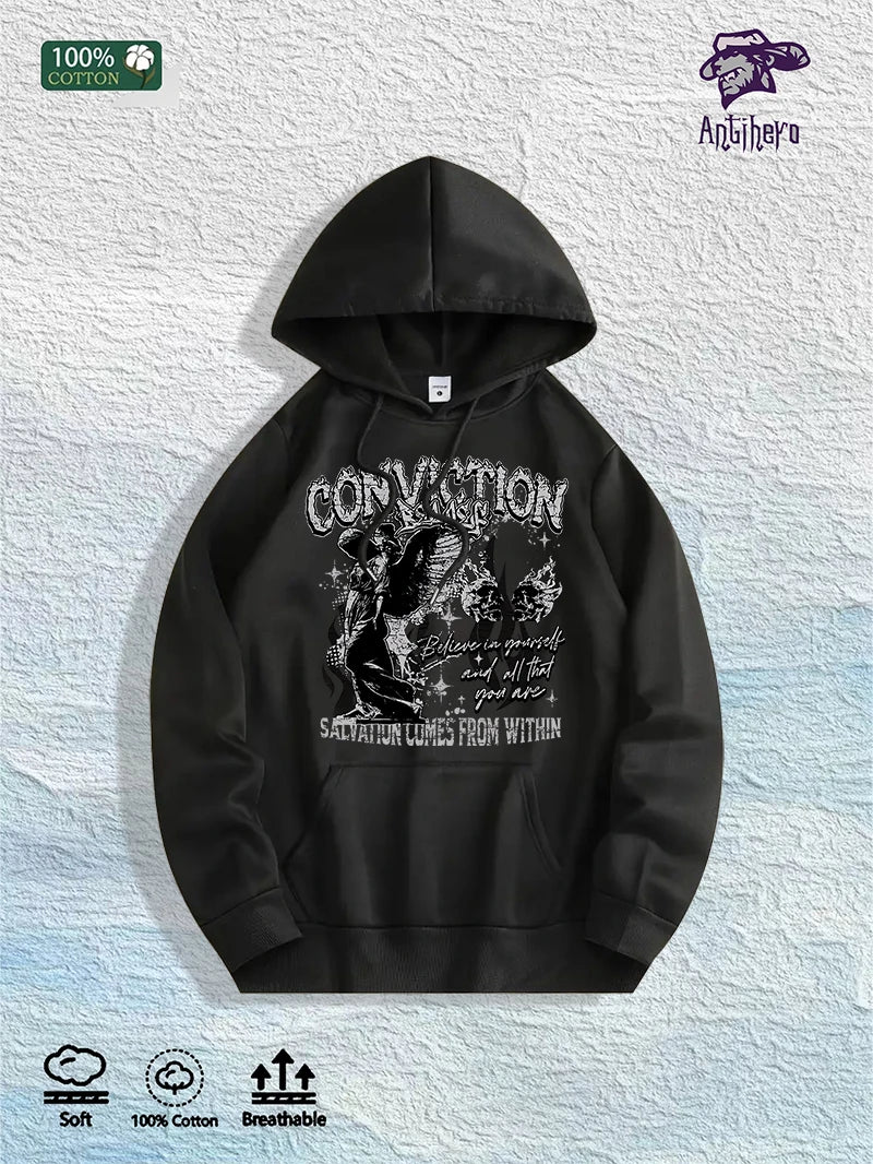 US Local Warehouse: 100% Cotton "CONVICTION" Inspirational Graphic Hoodie, 7 Colors