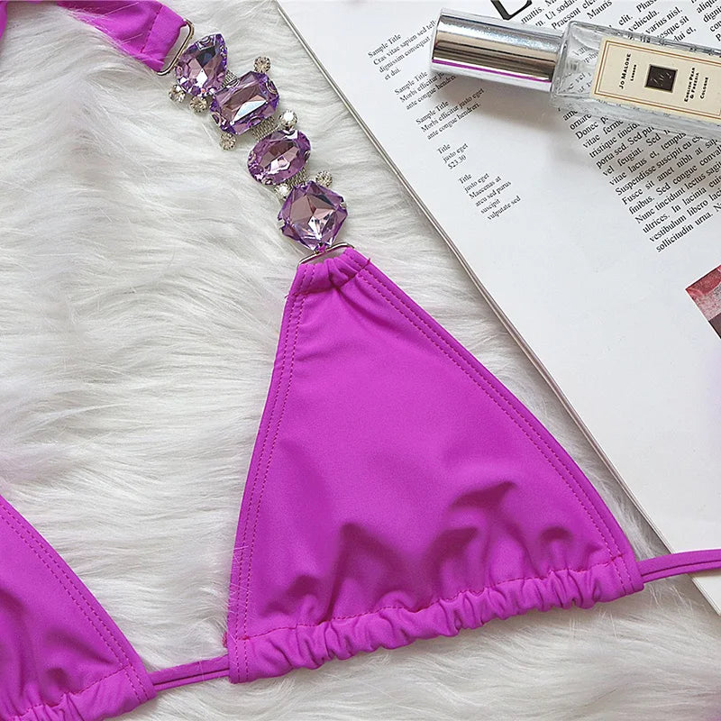 2025 Rhinestone Swimsuit Women Bikinis Crystal Diamond Bikini Set Metal Chain Swimwear female Luxury Aristocratic Swimming Suit