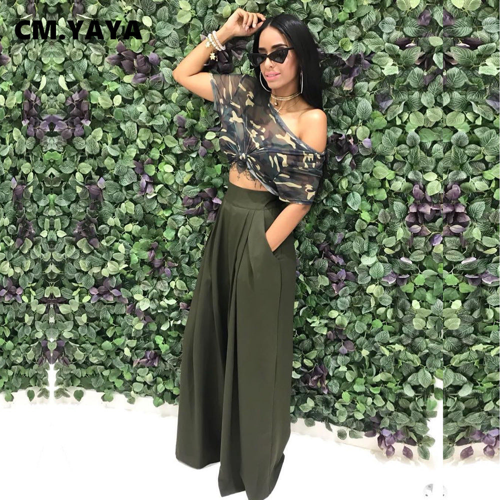 CM.YAYA Women Straight High Waist Pants Autumn Winter INS Streetwear Basic Wide Leg Long Trousers