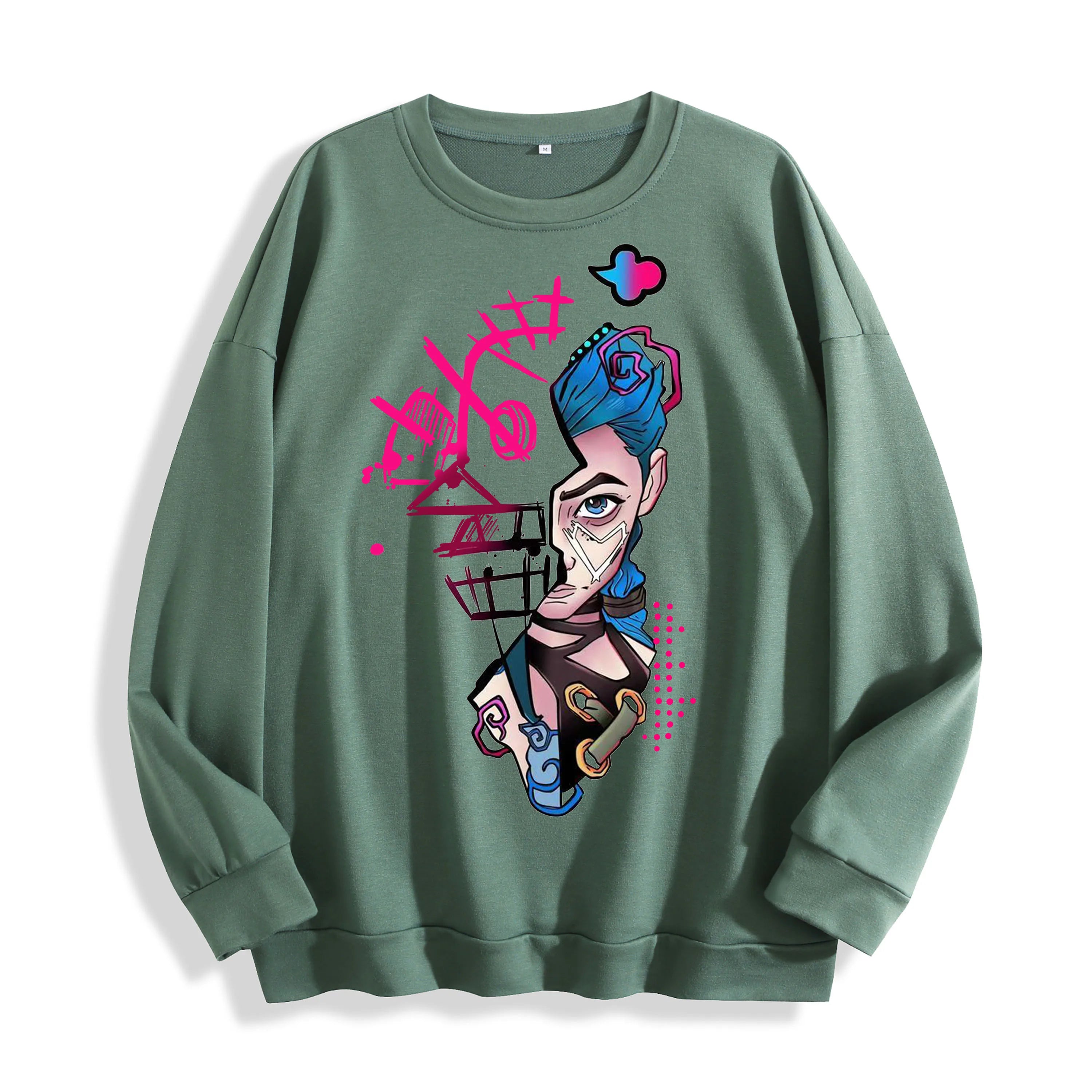 Graffiti Punk Character Graphic Crewneck Sweatshirt, US Warehouse, 6 Colors