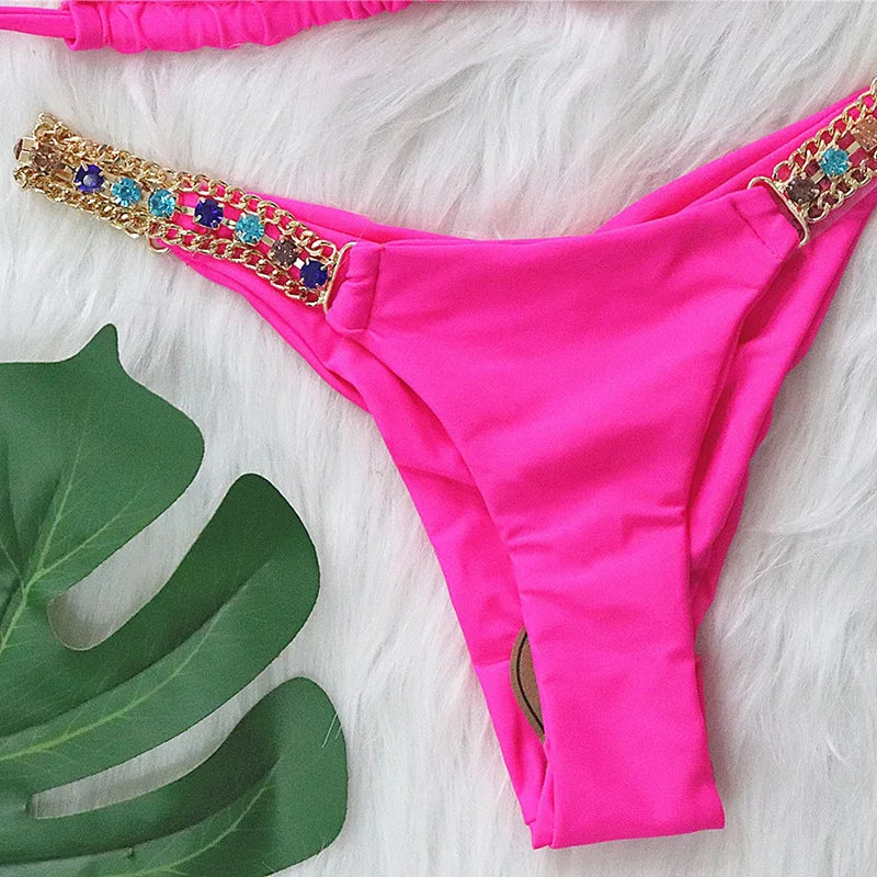 2025 Rhinestone Swimsuit Women Bikinis Crystal Diamond Bikini Set Metal Chain Swimwear female Luxury Aristocratic Swimming Suit