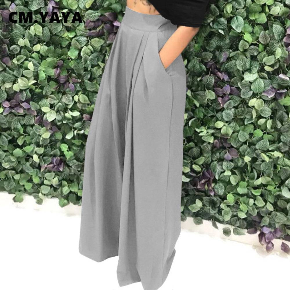 CM.YAYA Women Straight High Waist Pants Autumn Winter INS Streetwear Basic Wide Leg Long Trousers