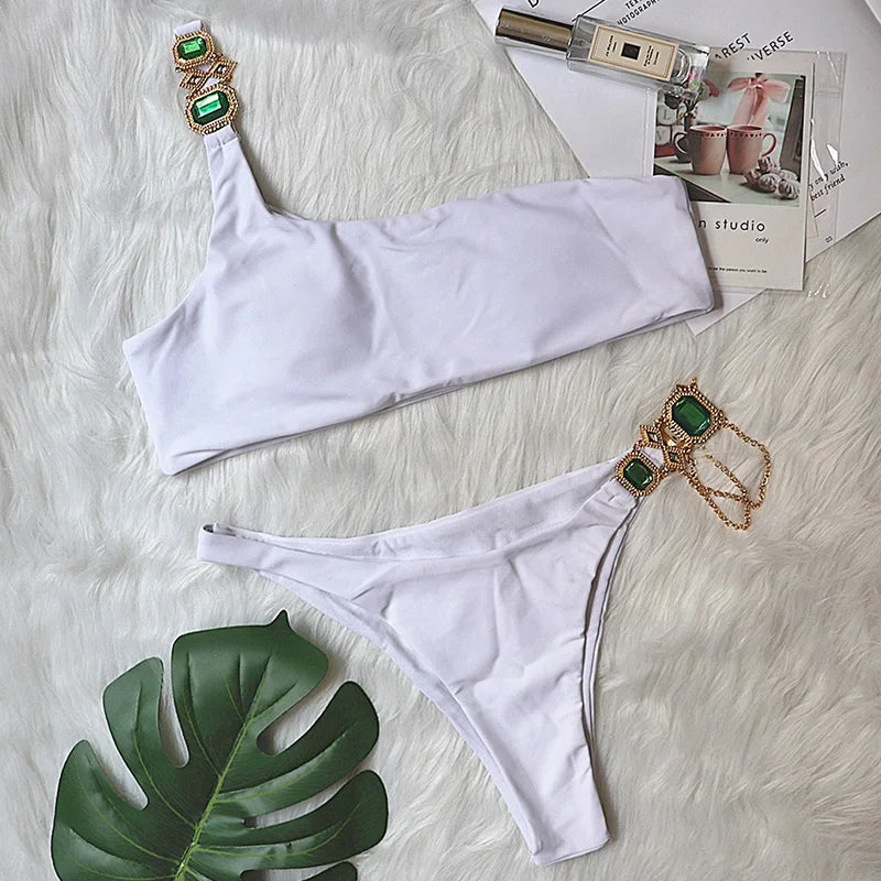 2025 Rhinestone Swimsuit Women Bikinis Crystal Diamond Bikini Set Metal Chain Swimwear female Luxury Aristocratic Swimming Suit