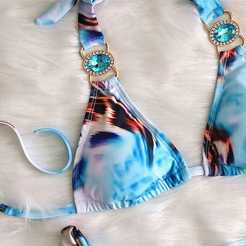 2025 Rhinestone Swimsuit Women Bikinis Crystal Diamond Bikini Set Metal Chain Swimwear female Luxury Aristocratic Swimming Suit