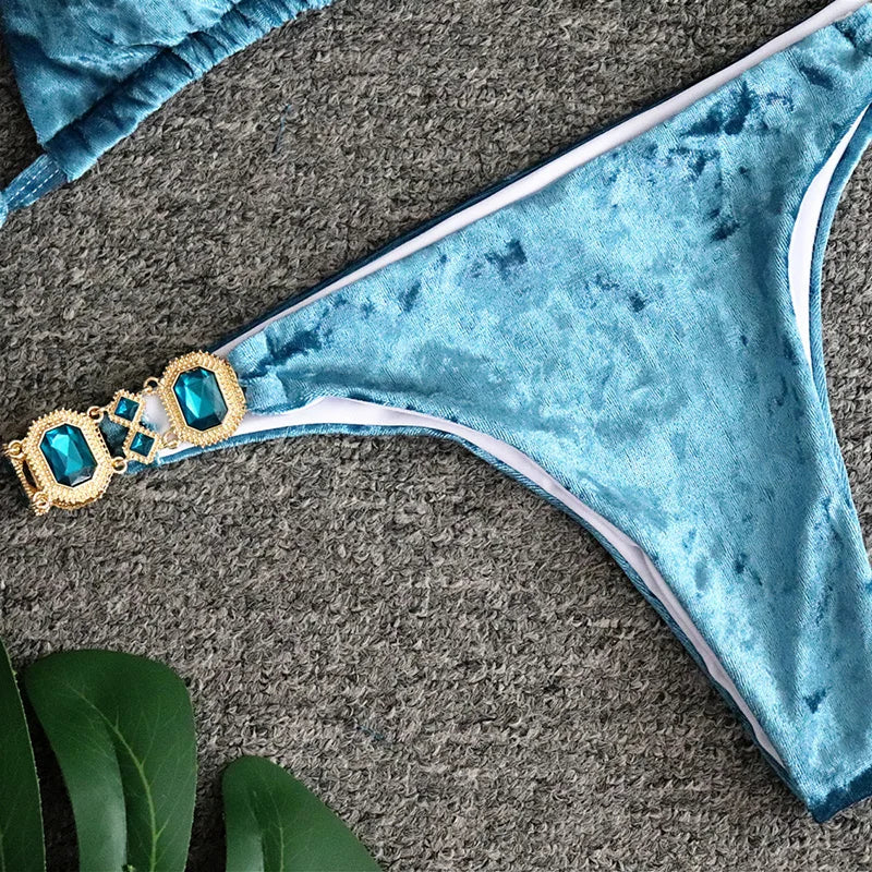 2025 Rhinestone Swimsuit Women Bikinis Crystal Diamond Bikini Set Metal Chain Swimwear female Luxury Aristocratic Swimming Suit
