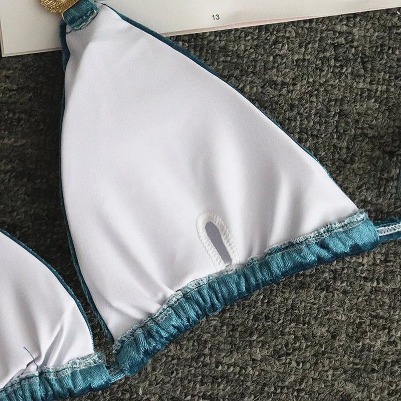 2025 Rhinestone Swimsuit Women Bikinis Crystal Diamond Bikini Set Metal Chain Swimwear female Luxury Aristocratic Swimming Suit