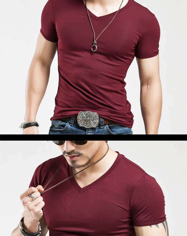 2026 Brand New Men T Shirt Tops V neck Short Sleeve Tees Men's Fashion Fitness Hot T-shirt For Male Man T-shirt Size 5XL