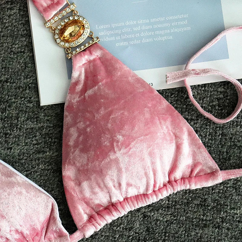 2025 Rhinestone Swimsuit Women Bikinis Crystal Diamond Bikini Set Metal Chain Swimwear female Luxury Aristocratic Swimming Suit