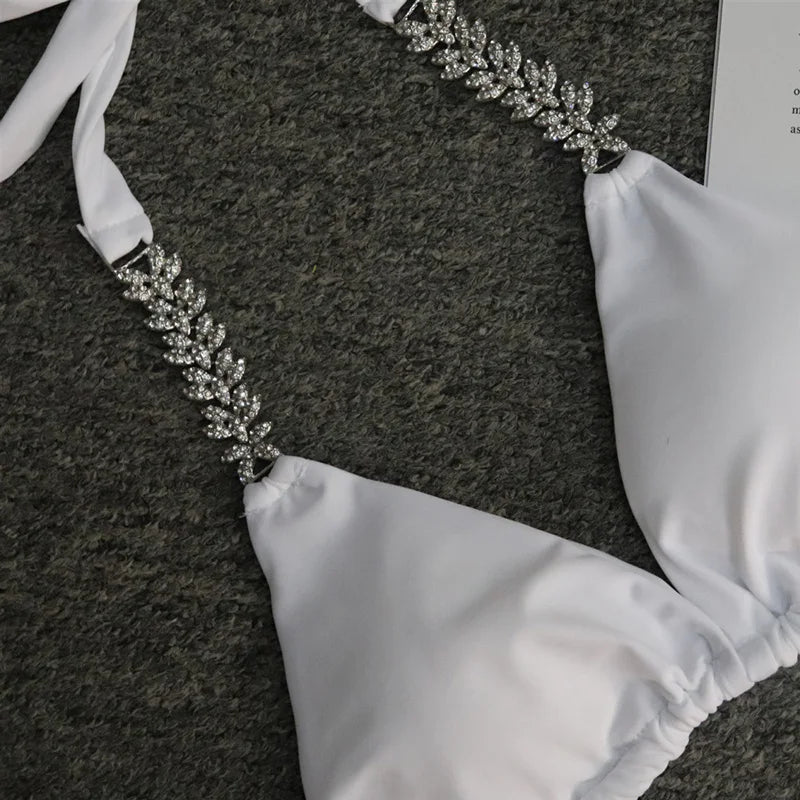 2025 Rhinestone Swimsuit Women Bikinis Crystal Diamond Bikini Set Metal Chain Swimwear female Luxury Aristocratic Swimming Suit