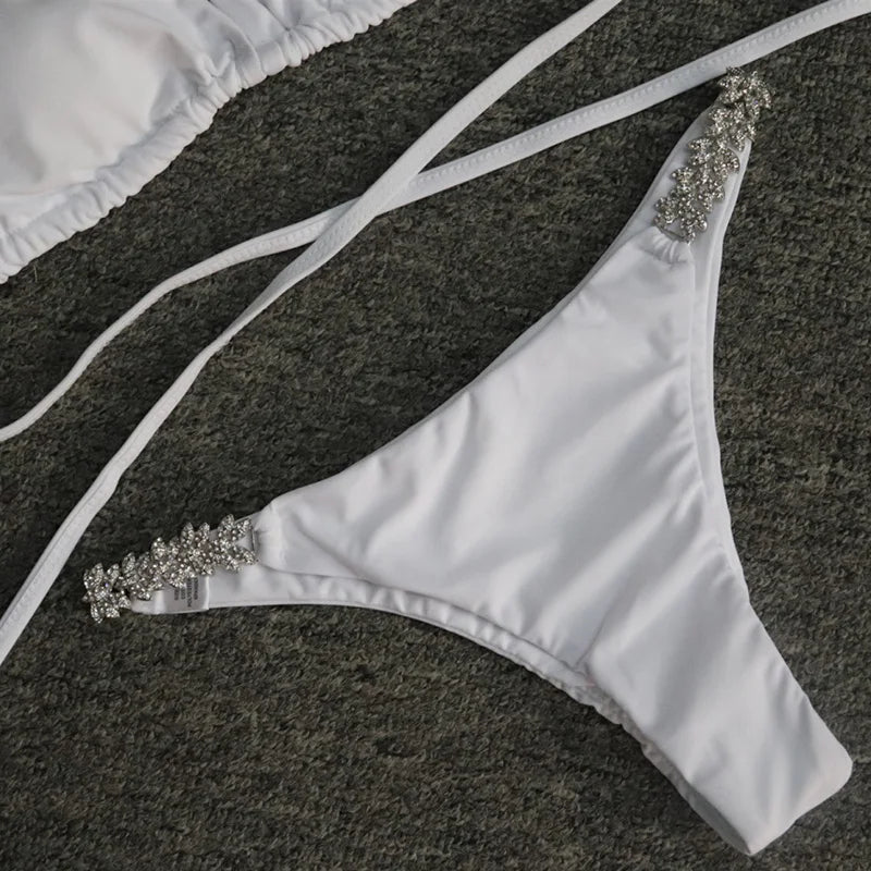 2025 Rhinestone Swimsuit Women Bikinis Crystal Diamond Bikini Set Metal Chain Swimwear female Luxury Aristocratic Swimming Suit