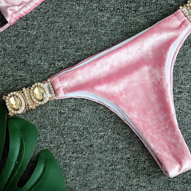 2025 Rhinestone Swimsuit Women Bikinis Crystal Diamond Bikini Set Metal Chain Swimwear female Luxury Aristocratic Swimming Suit