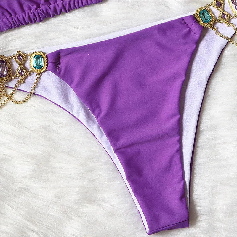 2025 Rhinestone Swimsuit Women Bikinis Crystal Diamond Bikini Set Metal Chain Swimwear female Luxury Aristocratic Swimming Suit