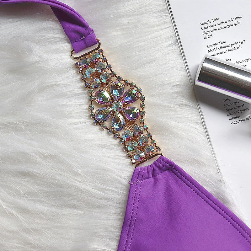 2025 Rhinestone Swimsuit Women Bikinis Crystal Diamond Bikini Set Metal Chain Swimwear female Luxury Aristocratic Swimming Suit