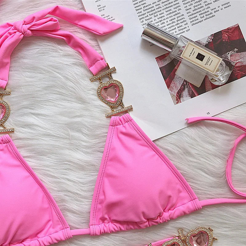 2025 Rhinestone Swimsuit Women Bikinis Crystal Diamond Bikini Set Metal Chain Swimwear female Luxury Aristocratic Swimming Suit