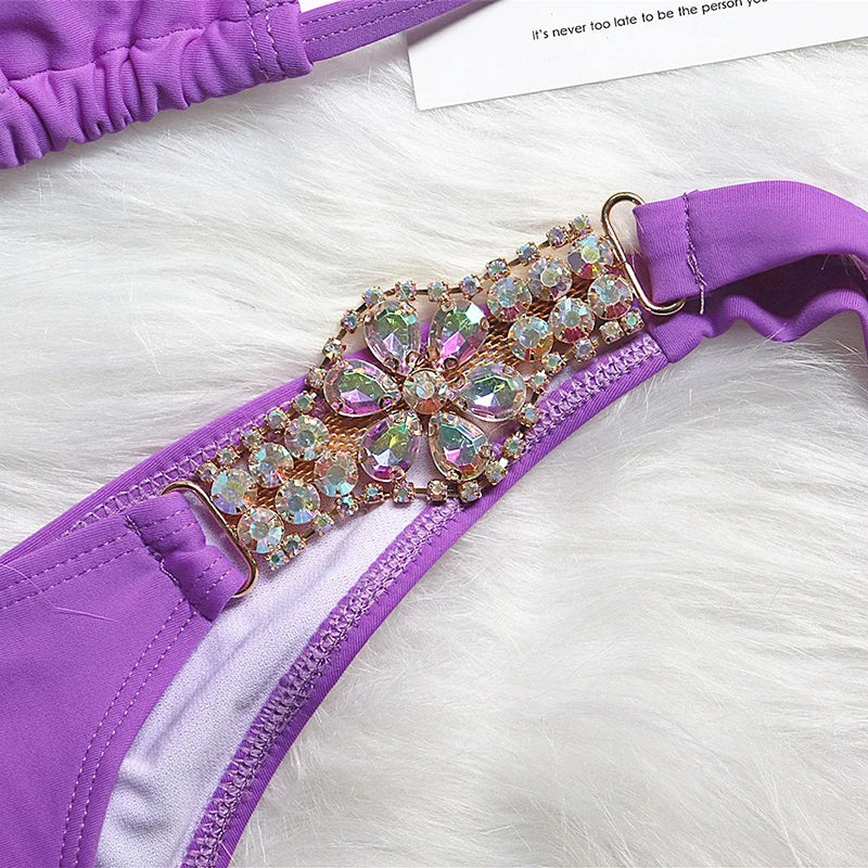 2025 Rhinestone Swimsuit Women Bikinis Crystal Diamond Bikini Set Metal Chain Swimwear female Luxury Aristocratic Swimming Suit