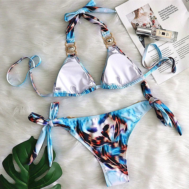2025 Rhinestone Swimsuit Women Bikinis Crystal Diamond Bikini Set Metal Chain Swimwear female Luxury Aristocratic Swimming Suit