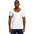 Scoop Neck T Shirt for Men Low Cut Deep V Neck Wide Vee Tee Male Tshirt Invisible Undershirt Slim Fit Short Sleeve