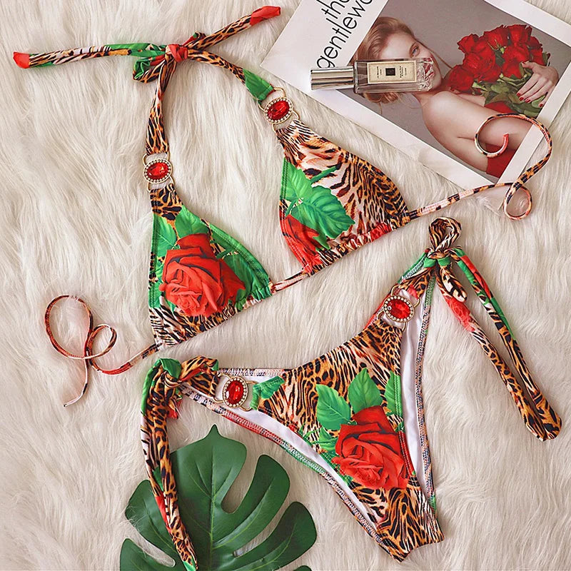 2025 Rhinestone Swimsuit Women Bikinis Crystal Diamond Bikini Set Metal Chain Swimwear female Luxury Aristocratic Swimming Suit