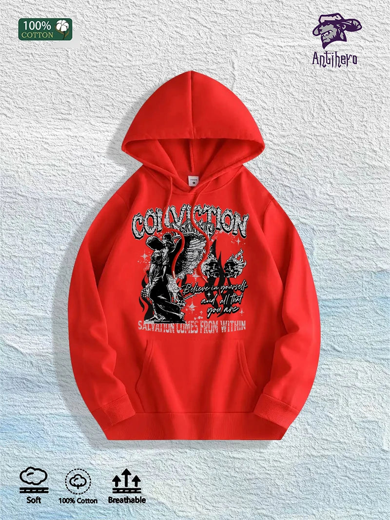 US Local Warehouse: 100% Cotton "CONVICTION" Inspirational Graphic Hoodie, 7 Colors
