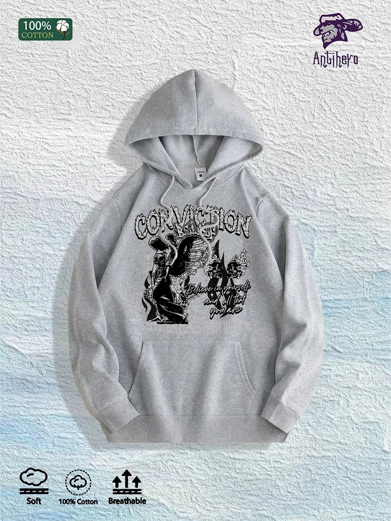 US Local Warehouse: 100% Cotton "CONVICTION" Inspirational Graphic Hoodie, 7 Colors