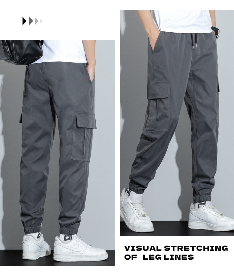 Spring and Autumn Men's Work Pants with Crotch Wear-resistant Loose Leg-toe Work Clothes Pants Breathable Elastic Multi-pocket Overalls