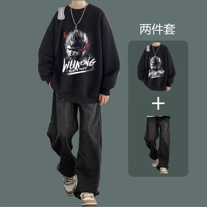 National fashion sweater men's suit 2024 new autumn jacket with jeans boys fashion handsome set