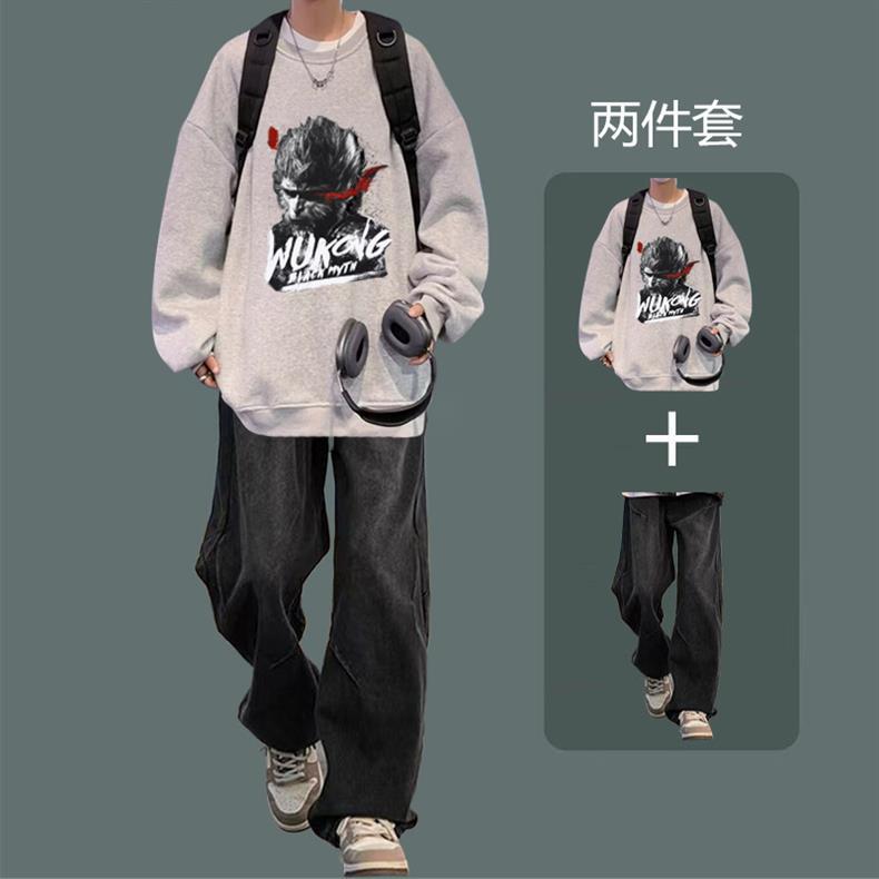 National fashion sweater men's suit 2024 new autumn jacket with jeans boys fashion handsome set