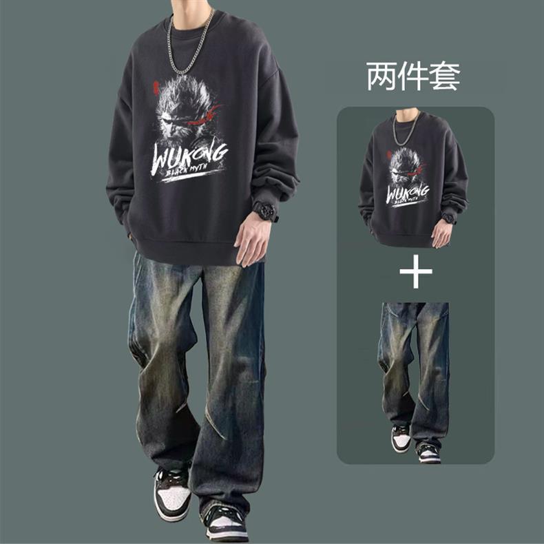 National fashion sweater men's suit 2024 new autumn jacket with jeans boys fashion handsome set