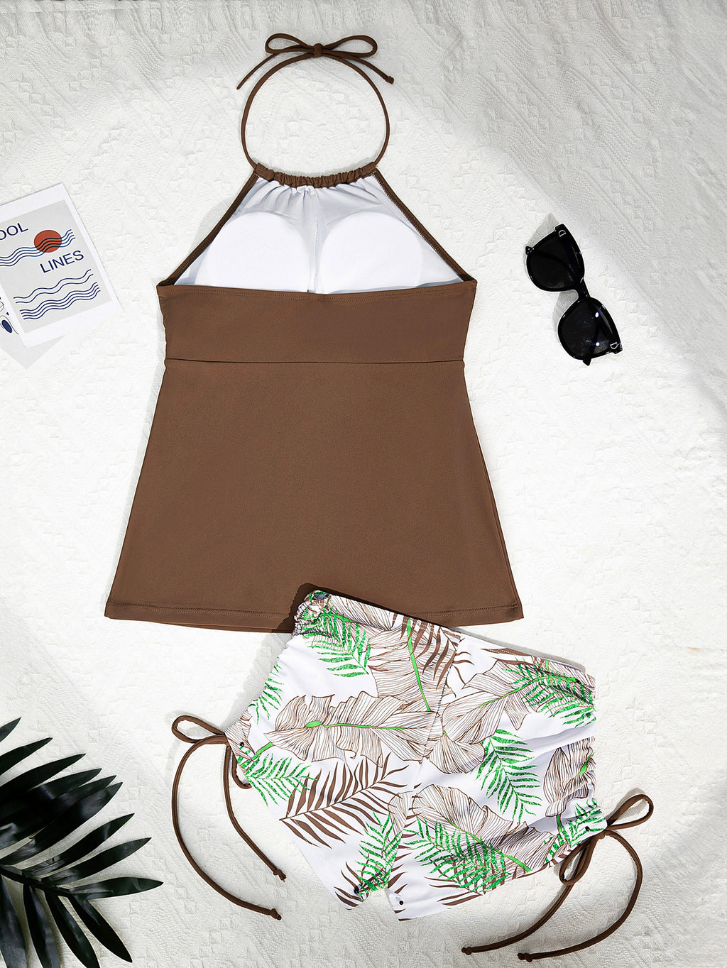 2025 New Tankini Cross-Border European and American Print Four-Corner Shorts Halter Conservative Bikini Two-Piece Swimsuit Swimwear