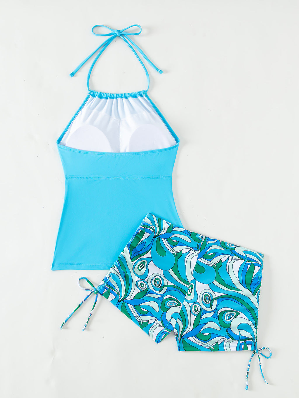2025 New Tankini Cross-Border European and American Print Four-Corner Shorts Halter Conservative Bikini Two-Piece Swimsuit Swimwear