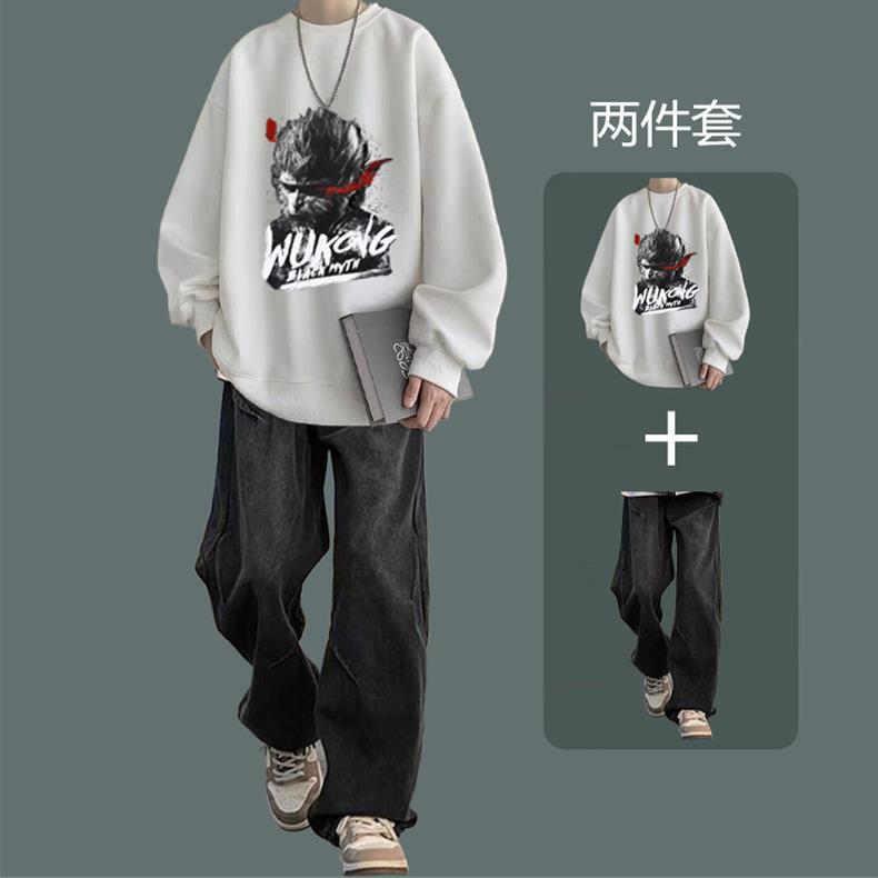 National fashion sweater men's suit 2024 new autumn jacket with jeans boys fashion handsome set