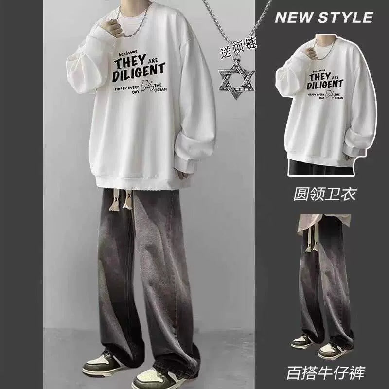 Heavy Sweatshirt Boys suit Spring and Autumn Long Sleeve Matching High Street Jeans Teenagers Handsome Wear Three-Piece Suit