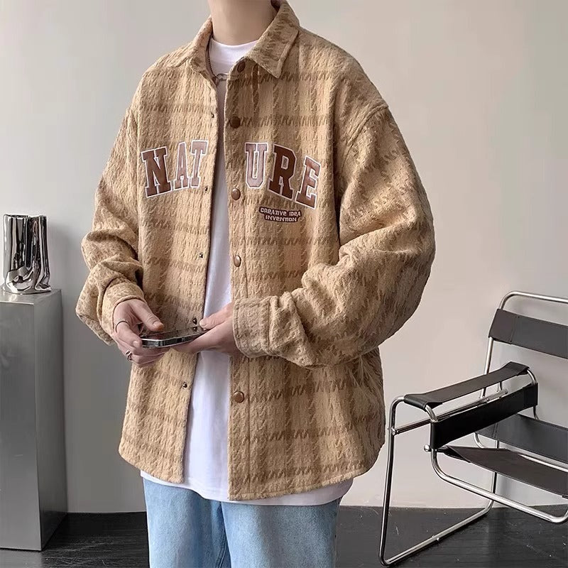 American Jacket Coat Boys suit Spring and Autumn New Handsome Hong Kong Style Shirt Set Matching Fashion Men's Two-piece Set