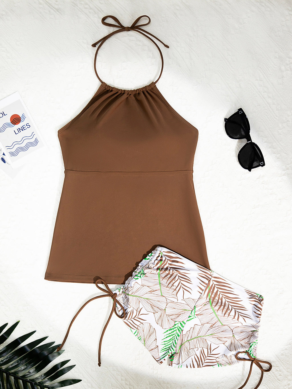 2025 New Tankini Cross-Border European and American Print Four-Corner Shorts Halter Conservative Bikini Two-Piece Swimsuit Swimwear