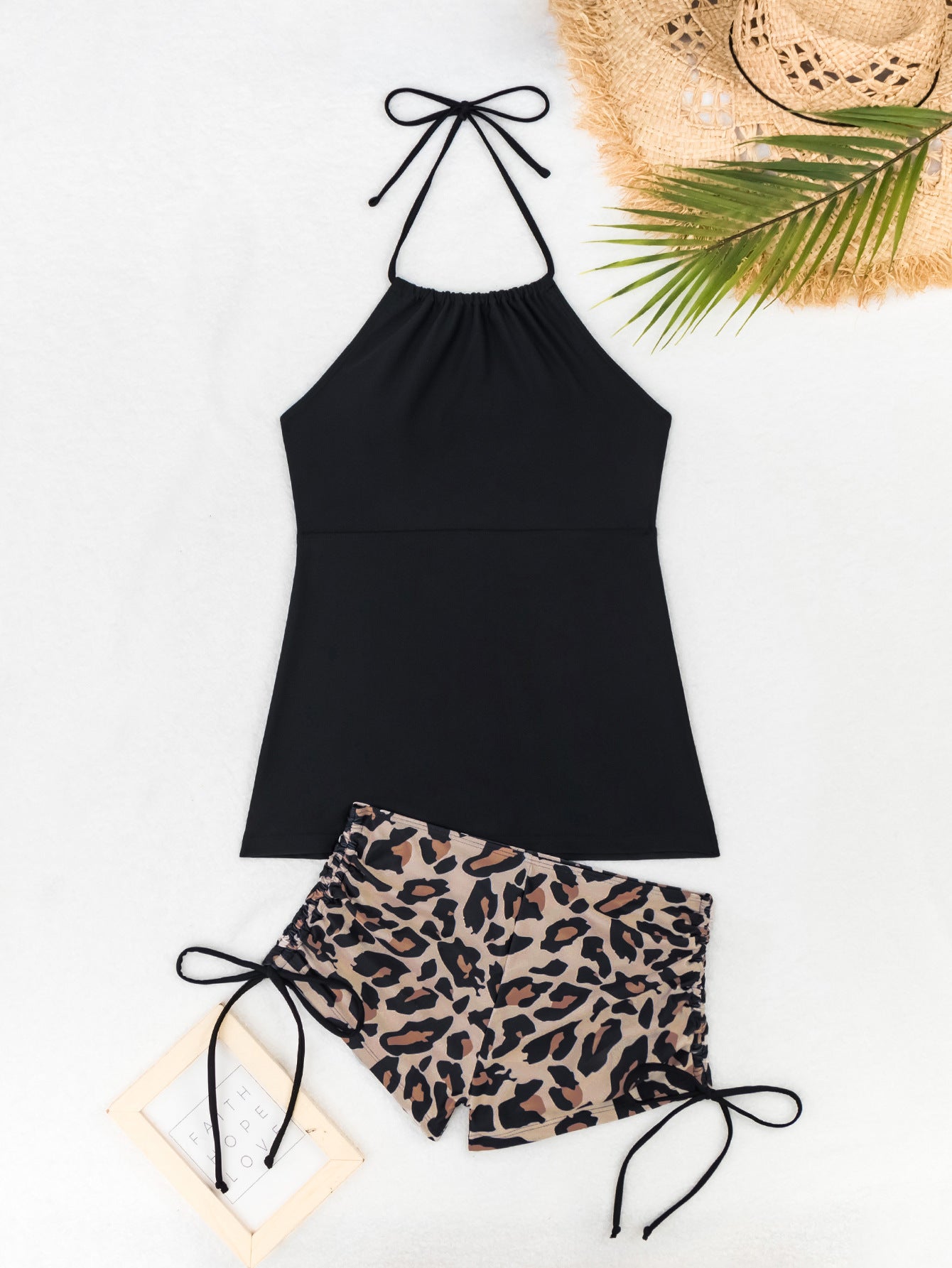 2025 New Tankini Cross-Border European and American Print Four-Corner Shorts Halter Conservative Bikini Two-Piece Swimsuit Swimwear