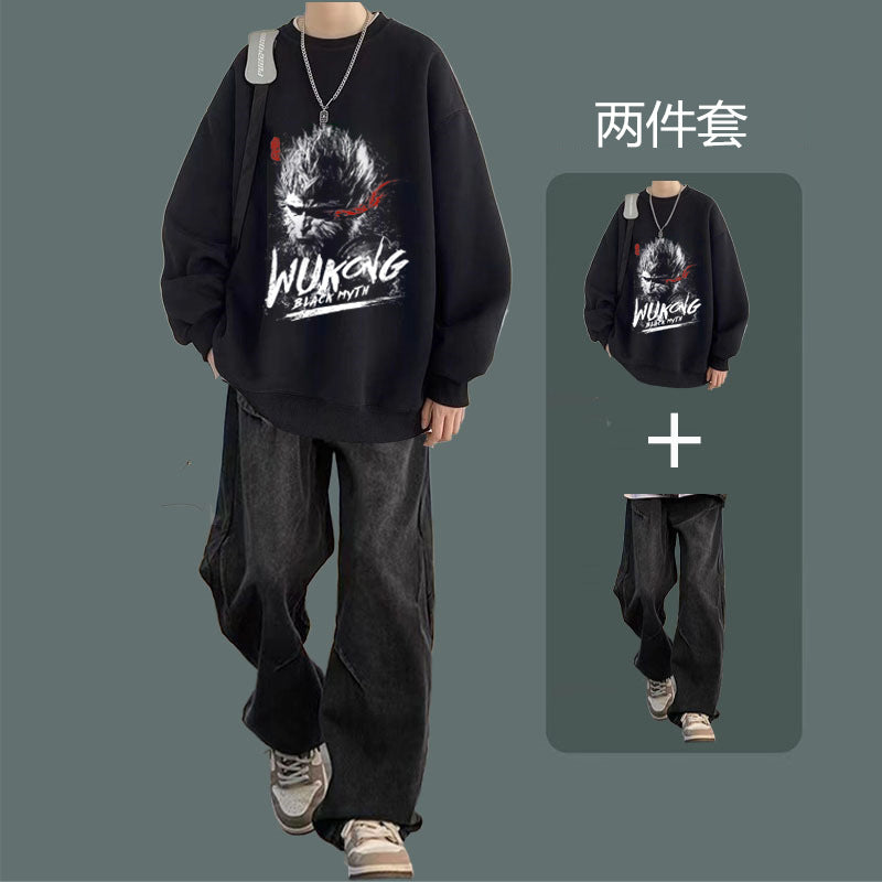 National fashion sweater men's suit 2024 new autumn jacket with jeans boys fashion handsome set