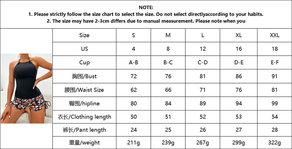 2025 New Tankini Cross-Border European and American Print Four-Corner Shorts Halter Conservative Bikini Two-Piece Swimsuit Swimwear