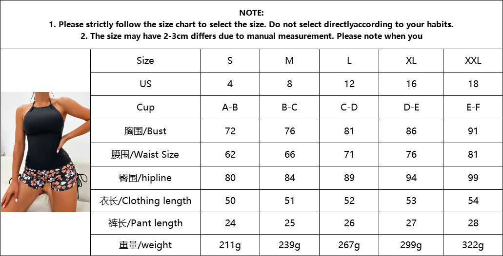 2025 New Tankini Cross-Border European and American Print Four-Corner Shorts Halter Conservative Bikini Two-Piece Swimsuit Swimwear