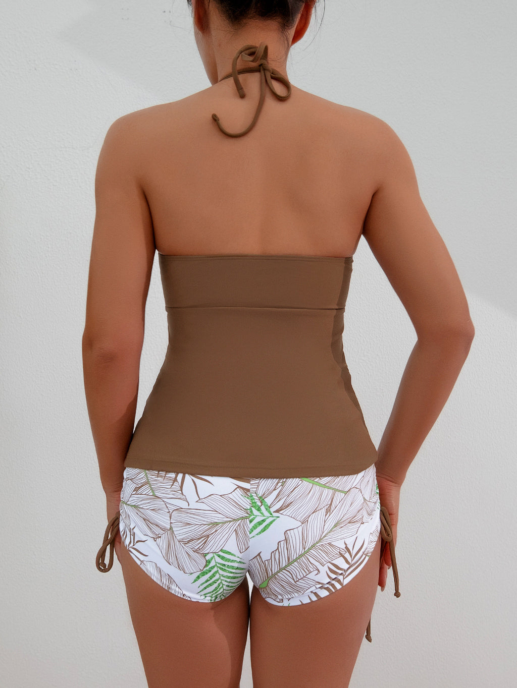 2025 New Tankini Cross-Border European and American Print Four-Corner Shorts Halter Conservative Bikini Two-Piece Swimsuit Swimwear