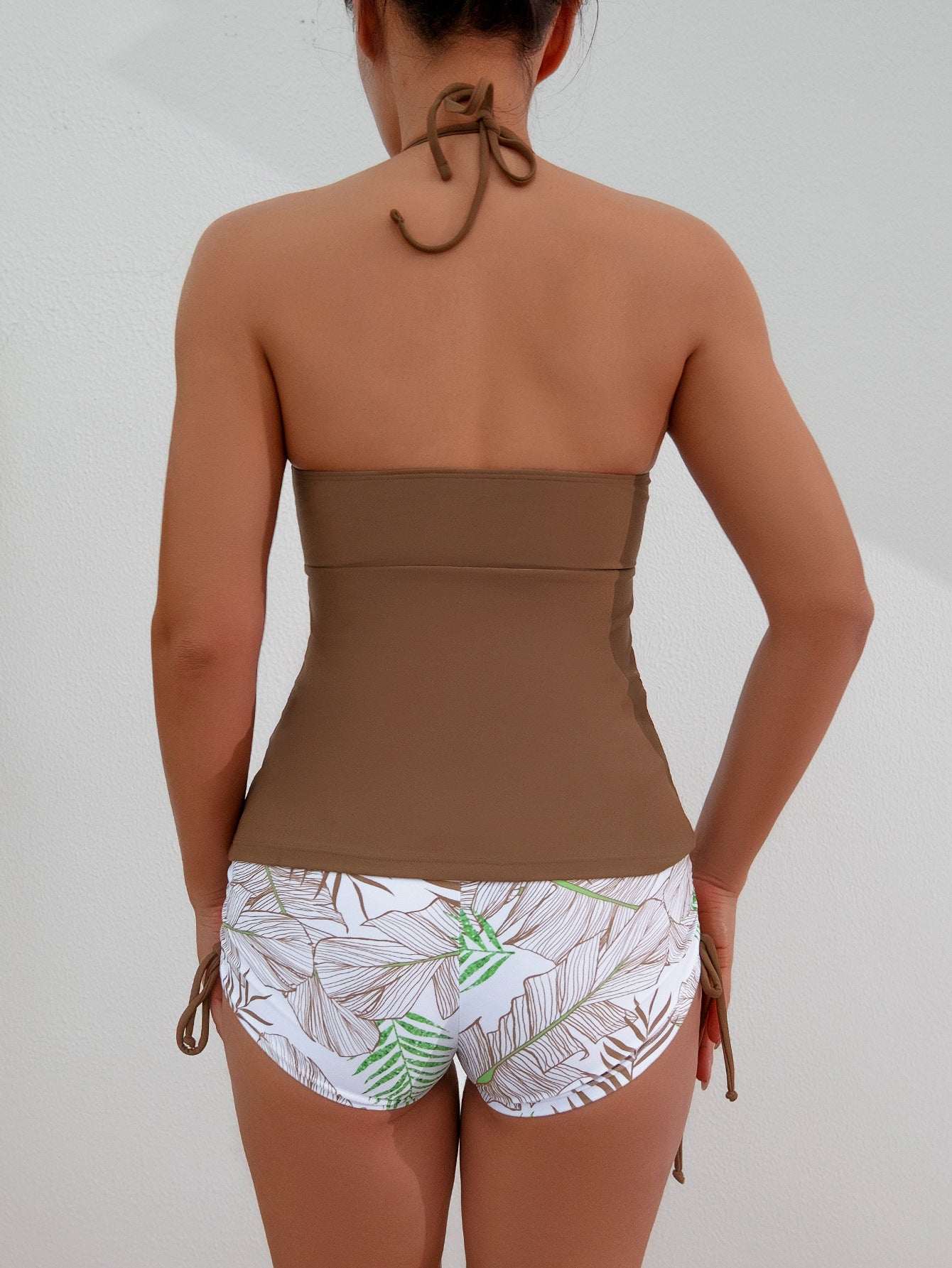 2025 New Tankini Cross-Border European and American Print Four-Corner Shorts Halter Conservative Bikini Two-Piece Swimsuit Swimwear