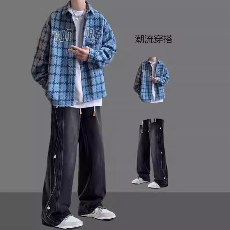 American Jacket Coat Boys suit Spring and Autumn New Handsome Hong Kong Style Shirt Set Matching Fashion Men's Two-piece Set
